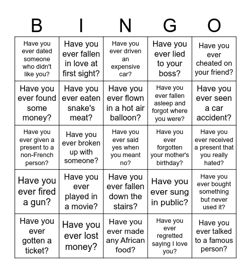 Have you ever Bingo Card