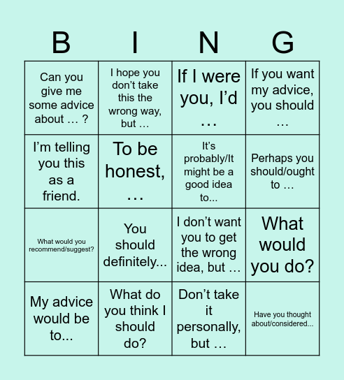 Giving/asking for advice Bingo Card