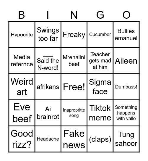Gabe bingo! Bingo Card