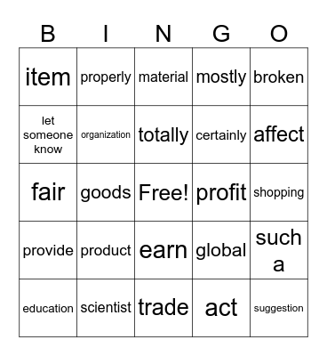 New Directions Unit 5 Bingo Card