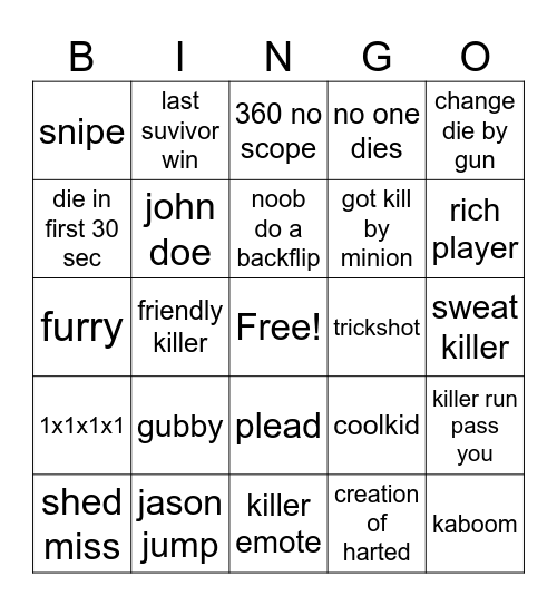 forsaken Bingo Card