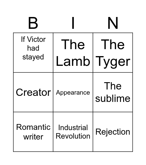 Literature Bingo Card