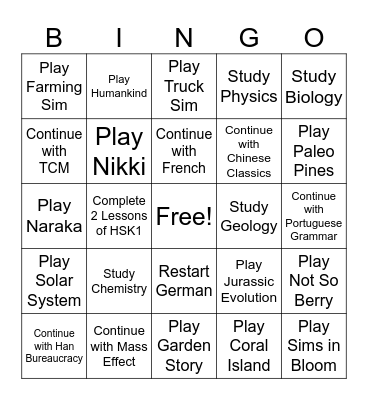 Side Quest Bingo Card