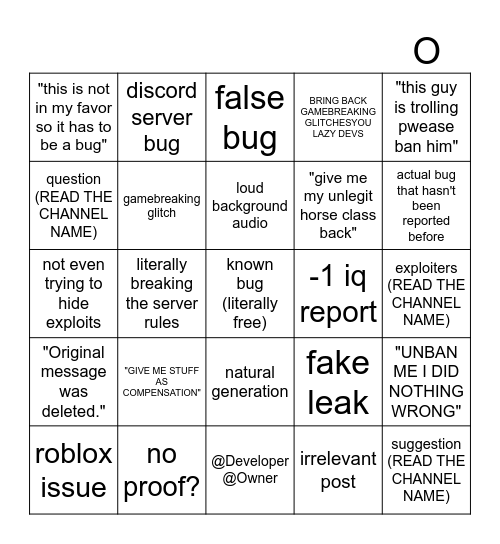 UPDATED DEADRAILS #bug-reports BINGO Card