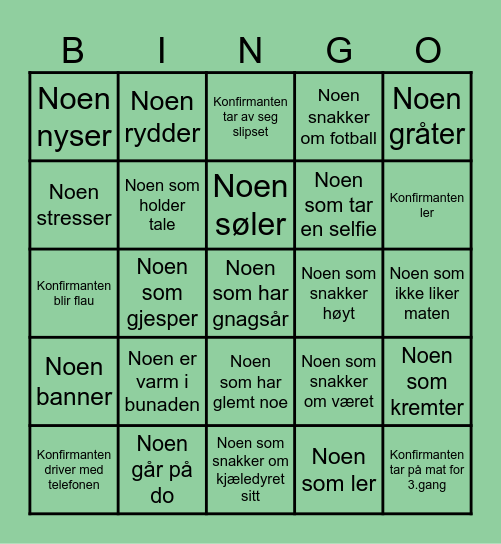 Adrians konfirmasjonsbingo Card