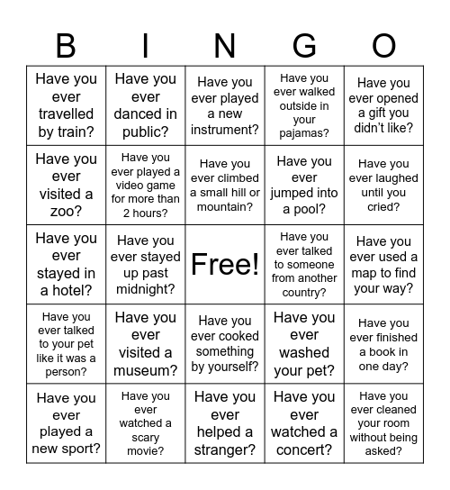 Bingo Challenge! Bingo Card