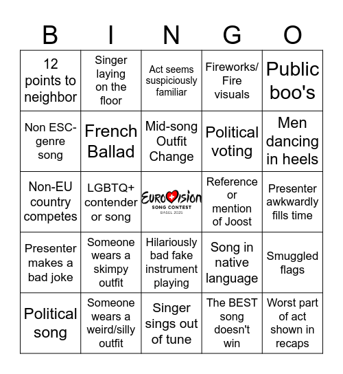 EUROVISION 2025 Bingo Card