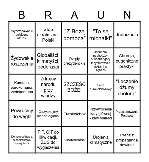 Grzegorz Braun BINGO Card