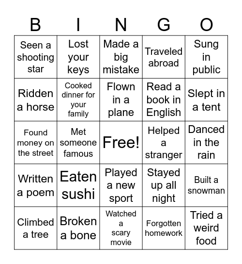 Present Perfect Bingo Card