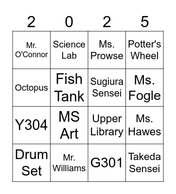 Grade 5 MS Preview Day Bingo Card