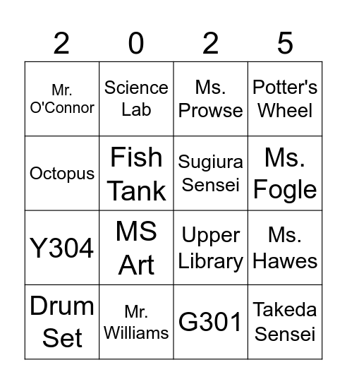 Grade 5 MS Preview Day Bingo Card