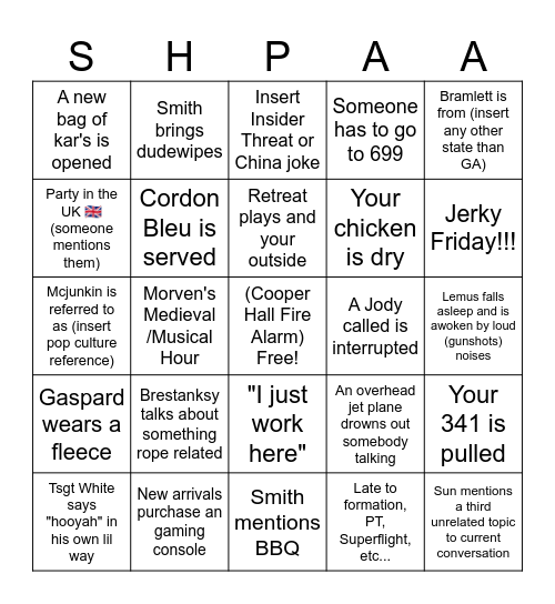 Technical Training* Bingo Card