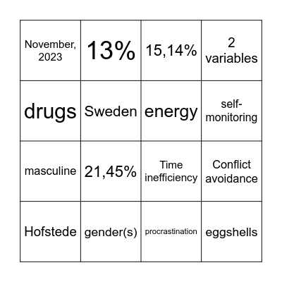 Emotionally Sensitive Bingo Card