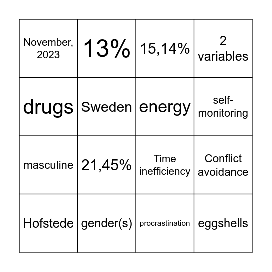 Emotionally Sensitive Bingo Card