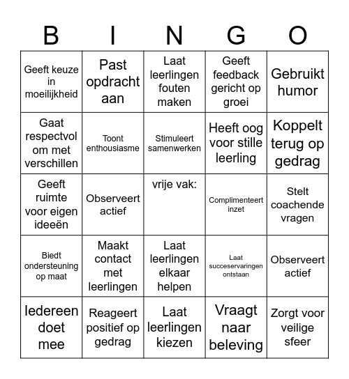 Pedagogisch handelen Bingo Card