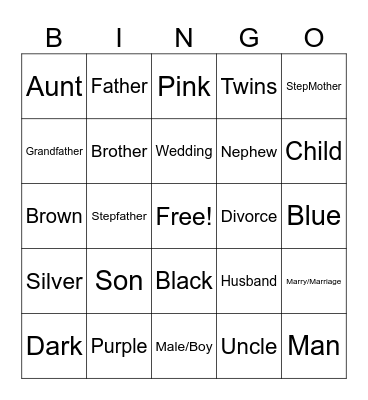 Family & Color Bingo Card