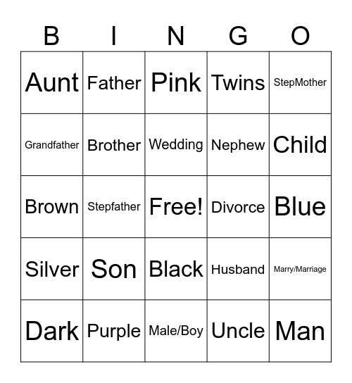 Family & Color Bingo Card