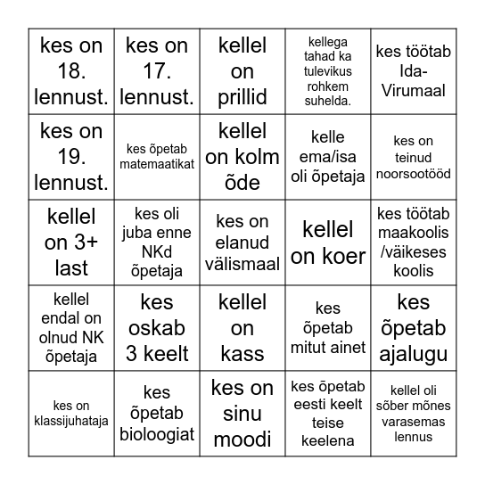 Leia keegi,... Bingo Card