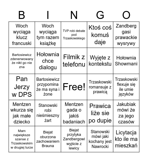 DebataPrezydencka 2025 Bingo Card