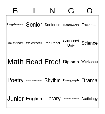 School List #2 Bingo Card