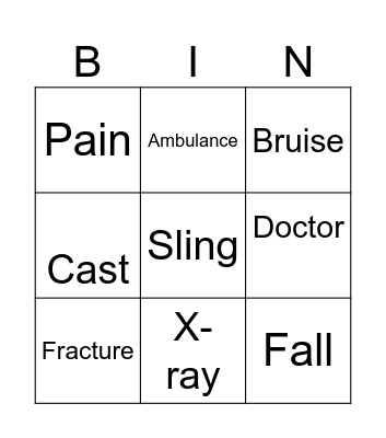 Injuries Bingo Card