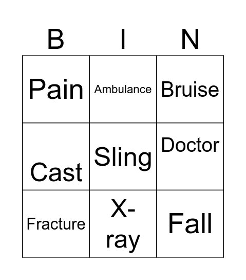 Injuries Bingo Card