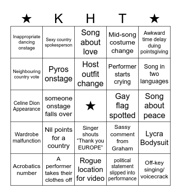 EUROVISION BINGO Card