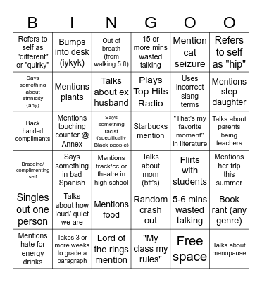 English Class Bingo (General) Bingo Card