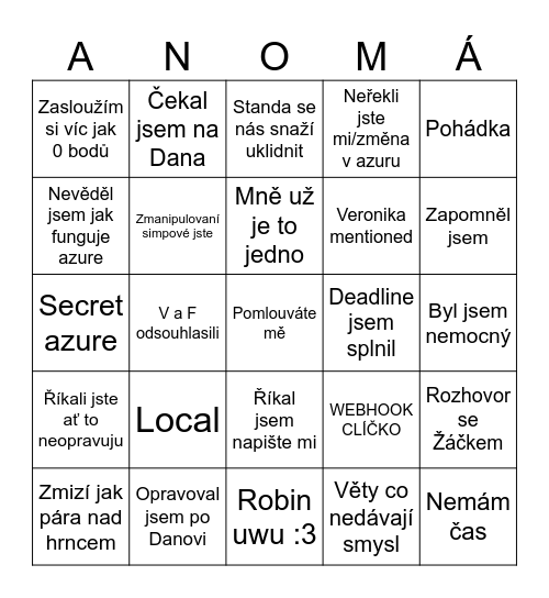 Má Staňa F? Bingo Card