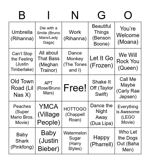 SINGO Bingo Card