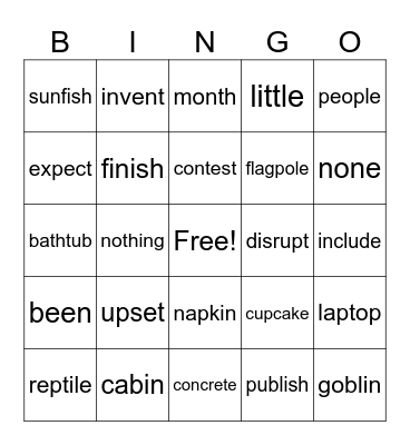 Fundations Level 1 Unit 12 Bingo Card