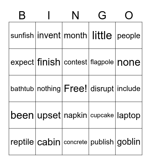 Fundations Level 1 Unit 12 Bingo Card