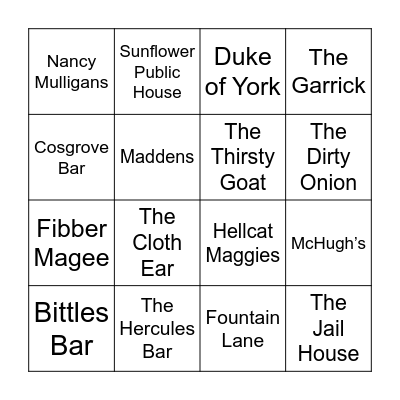 PINTS Bingo Card