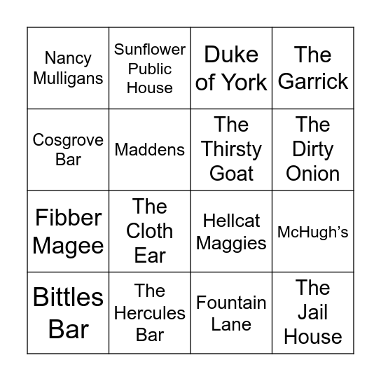 PINTS Bingo Card