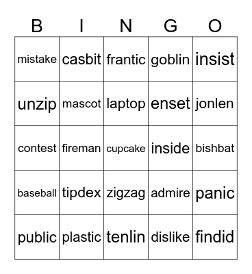 Fundations Level 1 Unit 12 Bingo Card