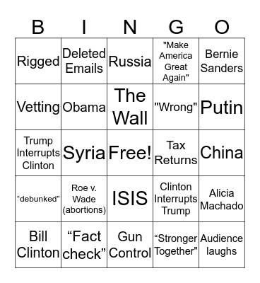 Final Presidential Debate 2016 Bingo Card