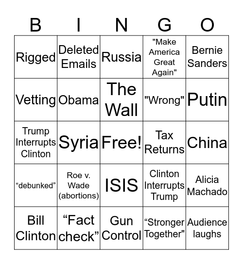 Final Presidential Debate 2016 Bingo Card