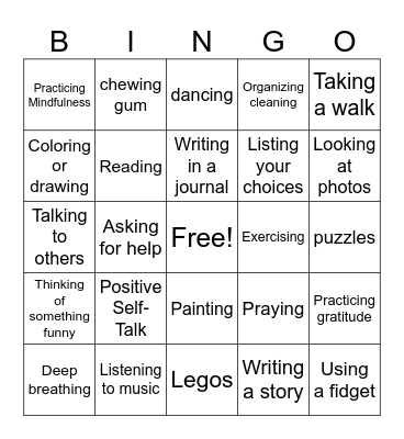 Coping Strategies Bingo Card
