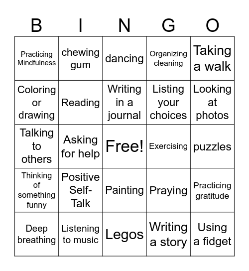 Coping Strategies Bingo Card