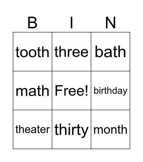 sound th Bingo Card