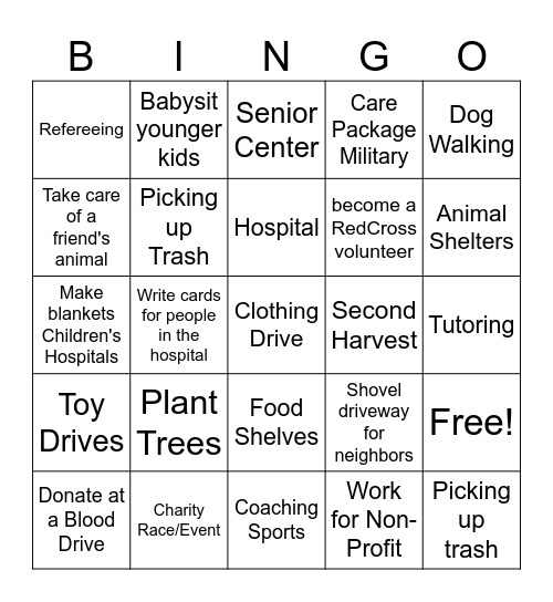 Volunteering Bingo Card