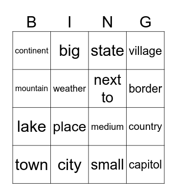 city county country Bingo Card