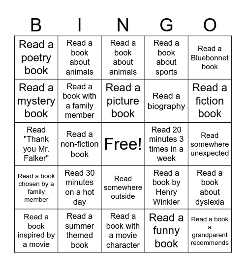 Learning Ally Summer Reading Bingo Card