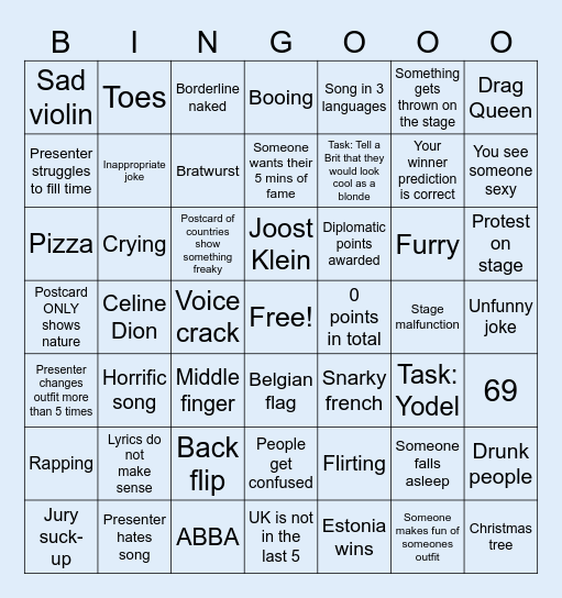 Eurovision 2025 Watch party Bingo Card