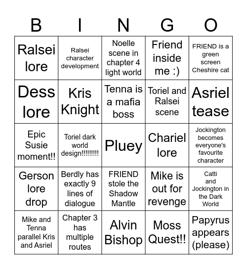 Deltarune ch.3+4 Bingo Card