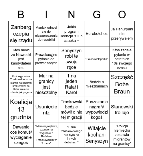 Debata Bingo Card