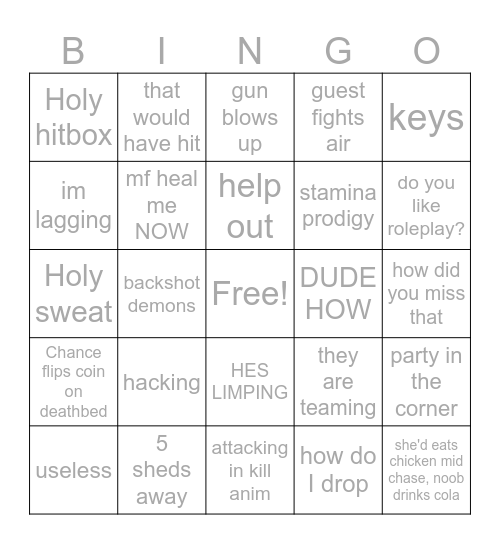 forsaken chatters Bingo Card