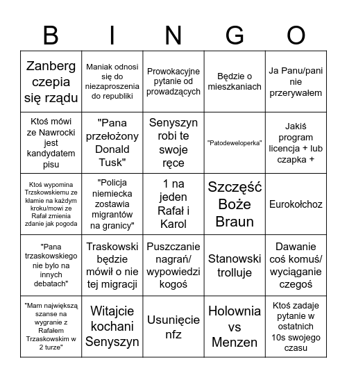 Debata Bingo Card