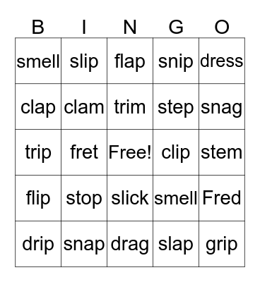 Consonant Blends Bingo Card
