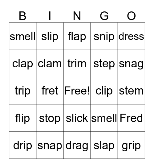 Consonant Blends Bingo Card